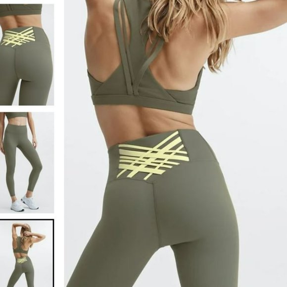 Fabletics Pants - Fabletics Boost PowerHold® High-Waisted 7/8 Legging Slate Green/Lemon Creme NWT